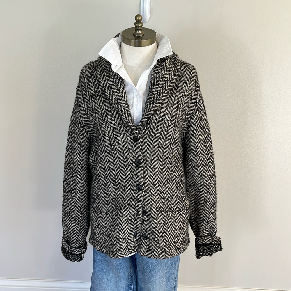 Lauren by Ralph Lauren chunky wool blend shawl collar cardigan houndstooth XL